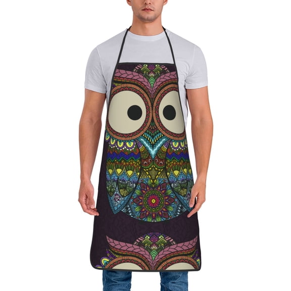 Naloa 1Pack Adjustable Bib Apron Waterdrop Resistant Cooking Kitchen Aprons for Women Men Chef, Boho Owl Print