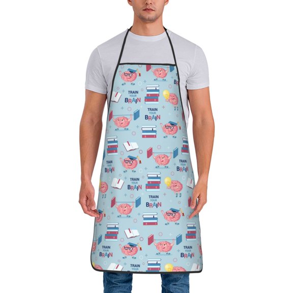 Naloa 1Pack Adjustable Bib Apron Waterdrop Resistant Cooking Kitchen Aprons for Women Men Chef, Brain Training Print