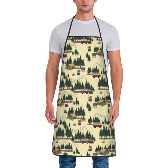 Naloa 1Pack Adjustable Bib Apron Waterdrop Resistant Cooking Kitchen Aprons for Women Men Chef, Camping Caravan 1 Print