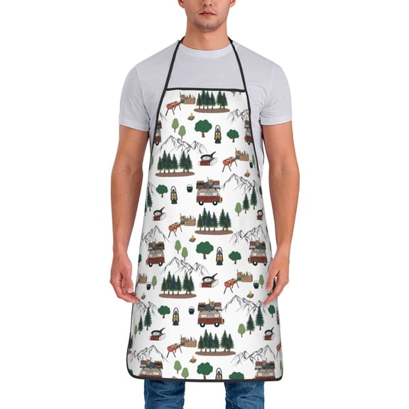 Naloa 1Pack Adjustable Bib Apron Waterdrop Resistant Cooking Kitchen Aprons for Women Men Chef, Camping Caravan 2 Print