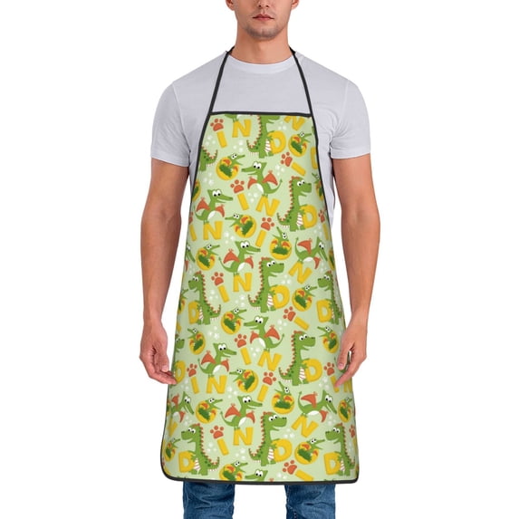 Naloa 1Pack Adjustable Bib Apron Waterdrop Resistant Cooking Kitchen Aprons for Women Men Chef, Cartoon Dinosaurs,Cute Dinosaurs Print