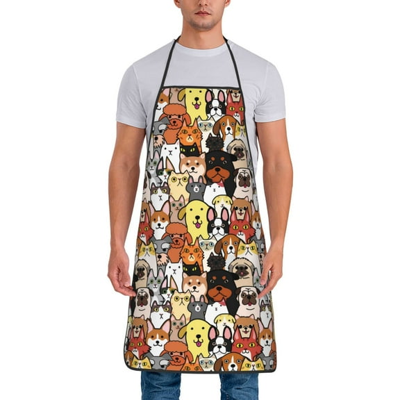 Naloa 1Pack Adjustable Bib Apron Waterdrop Resistant Cooking Kitchen Aprons for Women Men Chef, Cats & Dogs Group Print