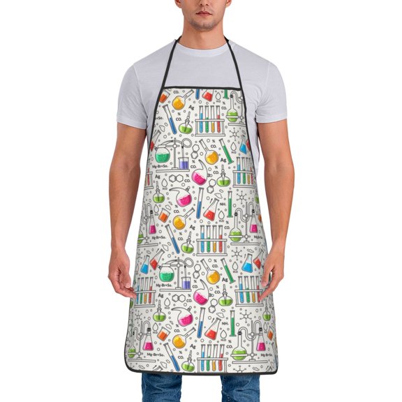 Naloa 1Pack Adjustable Bib Apron Waterdrop Resistant Cooking Kitchen Aprons for Women Men Chef, Chemical Flasks And Test Tubes Print
