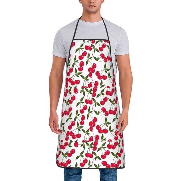 Naloa 1Pack Adjustable Bib Apron Waterdrop Resistant Cooking Kitchen Aprons for Women Men Chef, Cherry_1 Print