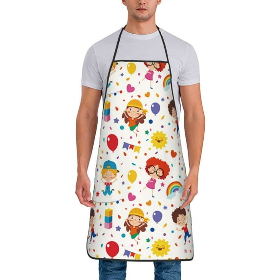 Naloa 1Pack Adjustable Bib Apron Waterdrop Resistant Cooking Kitchen Aprons for Women Men Chef, Childrens Party Print