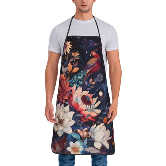Naloa 1Pack Adjustable Bib Apron Waterdrop Resistant Cooking Kitchen Aprons for Women Men Chef, Colorful Flower Peacock Print