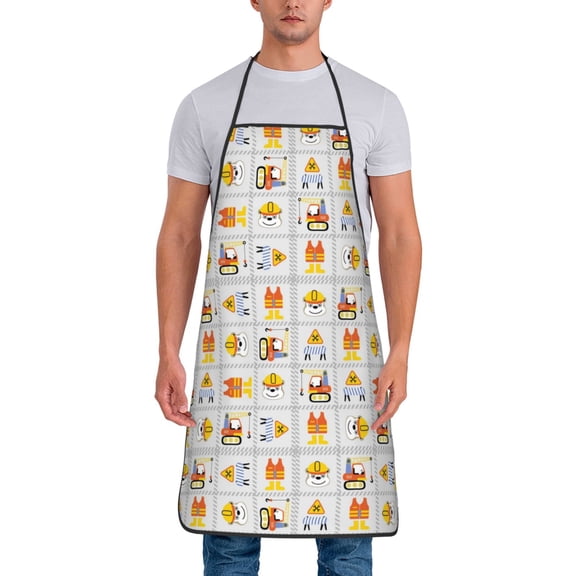 Naloa 1Pack Adjustable Bib Apron Waterdrop Resistant Cooking Kitchen Aprons for Women Men Chef, Construction Equipments Worker Print