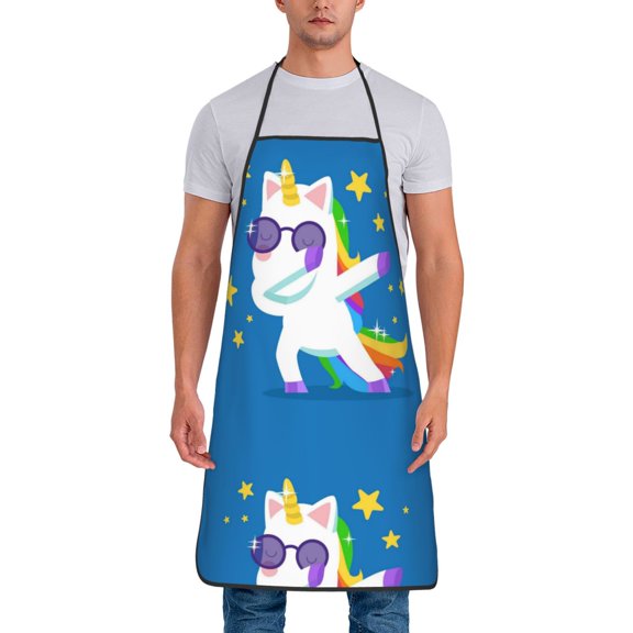 Naloa 1Pack Adjustable Bib Apron Waterdrop Resistant Cooking Kitchen Aprons for Women Men Chef, Cool Unicorn Star Golden Print