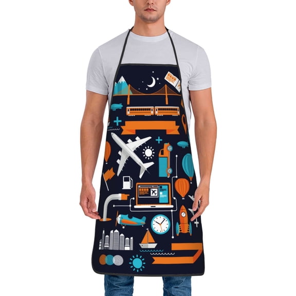 Naloa 1Pack Adjustable Bib Apron Waterdrop Resistant Cooking Kitchen Aprons for Women Men Chef, Creative Transport Print