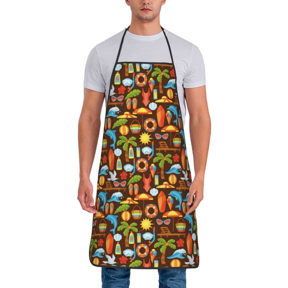 Naloa 1Pack Adjustable Bib Apron Waterdrop Resistant Cooking Kitchen Aprons for Women Men Chef, Cute Beach Dolphin Print