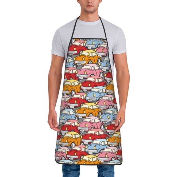 Naloa 1Pack Adjustable Bib Apron Waterdrop Resistant Cooking Kitchen Aprons for Women Men Chef, Cute Cars Print