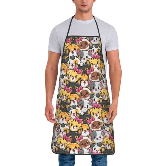 Naloa 1Pack Adjustable Bib Apron Waterdrop Resistant Cooking Kitchen Aprons for Women Men Chef, Cute Cat Cartoon Print