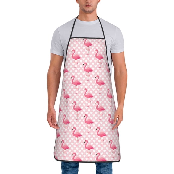Naloa 1Pack Adjustable Bib Apron Waterdrop Resistant Cooking Kitchen Aprons for Women Men Chef, Cute Flamingo with Heart Print