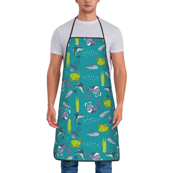 Naloa 1Pack Adjustable Bib Apron Waterdrop Resistant Cooking Kitchen Aprons for Women Men Chef, Cute Shark Turtle Print