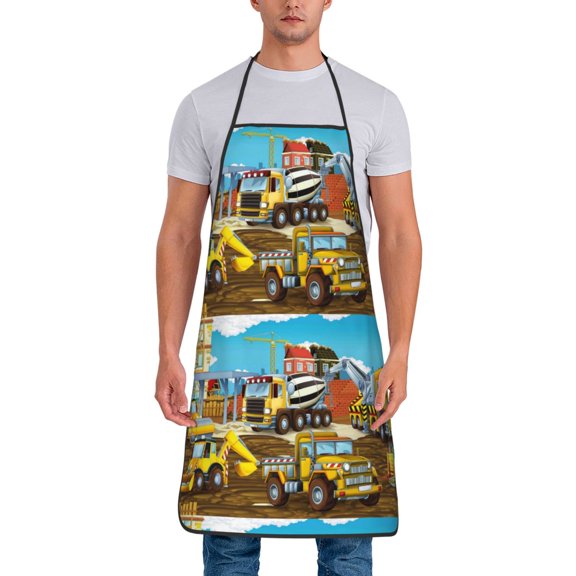 Naloa 1Pack Adjustable Bib Apron Waterdrop Resistant Cooking Kitchen Aprons for Women Men Chef, Different Construction Site Vehicles Print