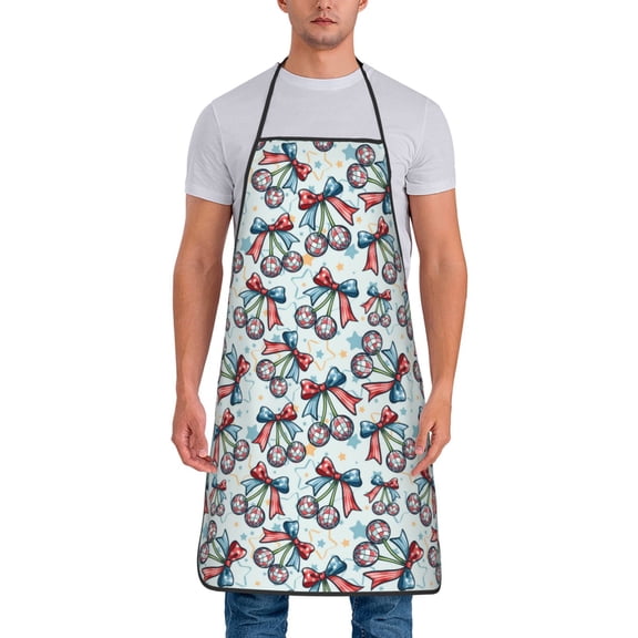 Naloa 1Pack Adjustable Bib Apron Waterdrop Resistant Cooking Kitchen Aprons for Women Men Chef, Disco Ball Cherry With Bow Print