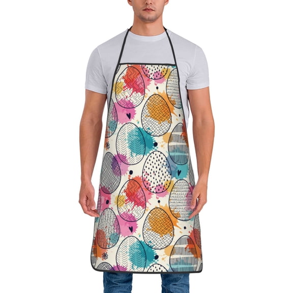Naloa 1Pack Adjustable Bib Apron Waterdrop Resistant Cooking Kitchen Aprons for Women Men Chef, Easter Egg Print
