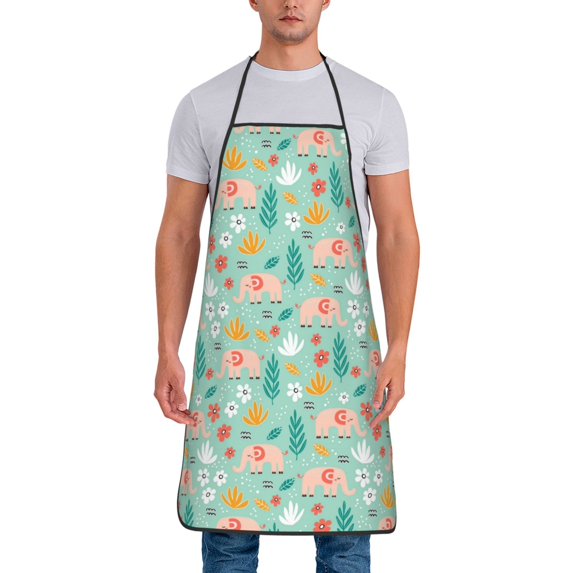 Naloa 1Pack Adjustable Bib Apron Waterdrop Resistant Cooking Kitchen Aprons for Women Men Chef, Elephant and Flowers Print