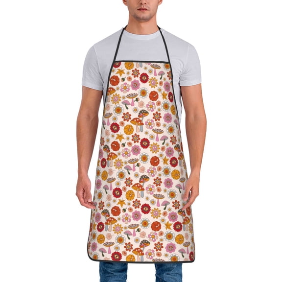 Naloa 1Pack Adjustable Bib Apron Waterdrop Resistant Cooking Kitchen Aprons for Women Men Chef, Fall 70s Groovy Hippie Print