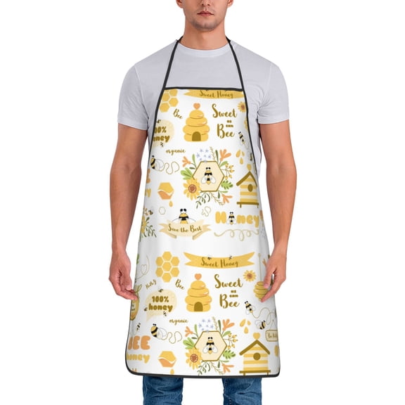 Naloa 1Pack Adjustable Bib Apron Waterdrop Resistant Cooking Kitchen Aprons for Women Men Chef, Farm Bee Cute Honey Print