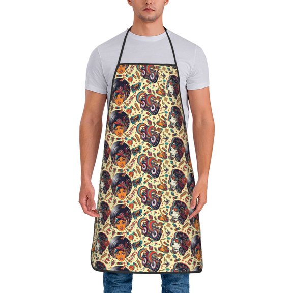 Naloa 1Pack Adjustable Bib Apron Waterdrop Resistant Cooking Kitchen Aprons for Women Men Chef, Fashion Hippie Girl Print