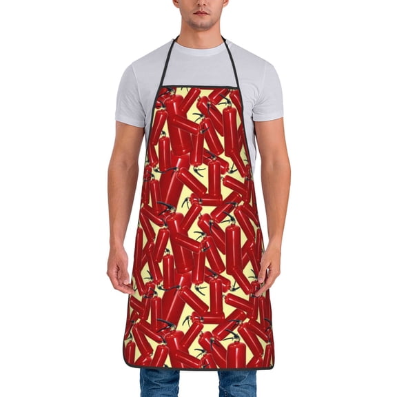 Naloa 1Pack Adjustable Bib Apron Waterdrop Resistant Cooking Kitchen Aprons for Women Men Chef, Fire Extinguisher Print