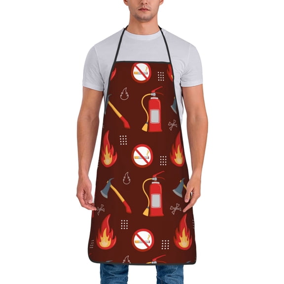 Naloa 1Pack Adjustable Bib Apron Waterdrop Resistant Cooking Kitchen Aprons for Women Men Chef, Fire Extinguisher Print
