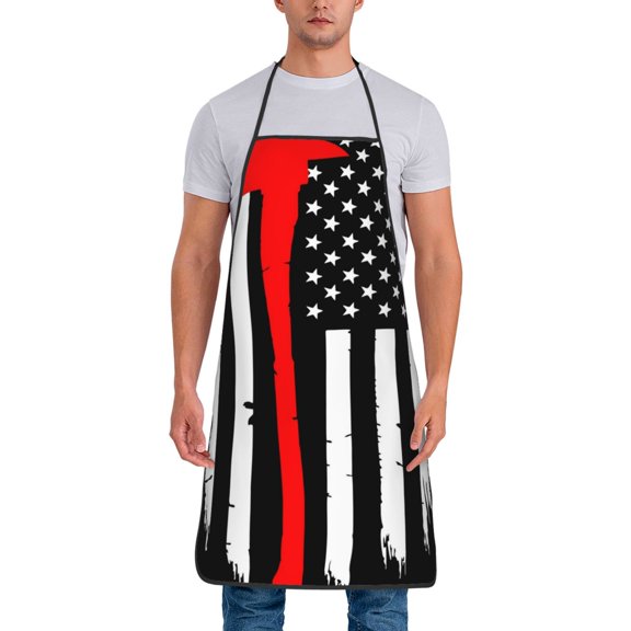 Naloa 1Pack Adjustable Bib Apron Waterdrop Resistant Cooking Kitchen Aprons for Women Men Chef, Firefighters USA Flag Print