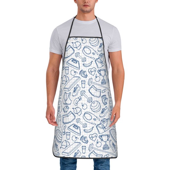 Naloa 1Pack Adjustable Bib Apron Waterdrop Resistant Cooking Kitchen Aprons for Women Men Chef, Fitness Guru Print