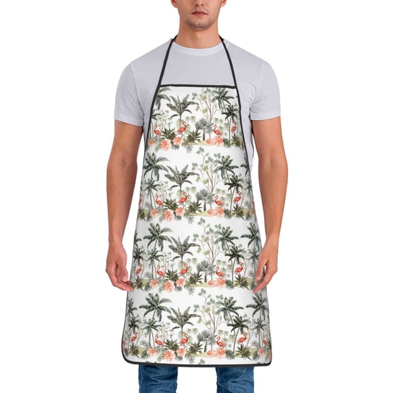Naloa 1Pack Adjustable Bib Apron Waterdrop Resistant Cooking Kitchen Aprons for Women Men Chef, Flamingo Palm Trees Print