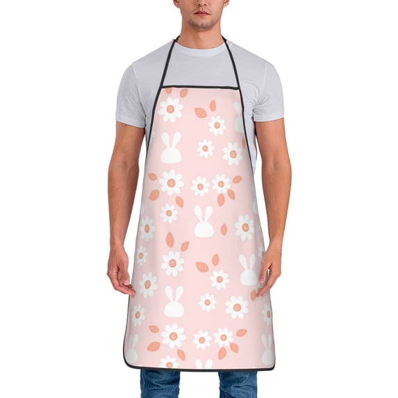 Naloa 1Pack Adjustable Bib Apron Waterdrop Resistant Cooking Kitchen Aprons for Women Men Chef, Flower Rabbit Print
