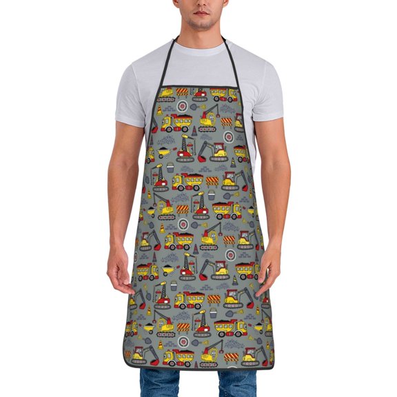 Naloa 1Pack Adjustable Bib Apron Waterdrop Resistant Cooking Kitchen Aprons for Women Men Chef, Funny Construction Print
