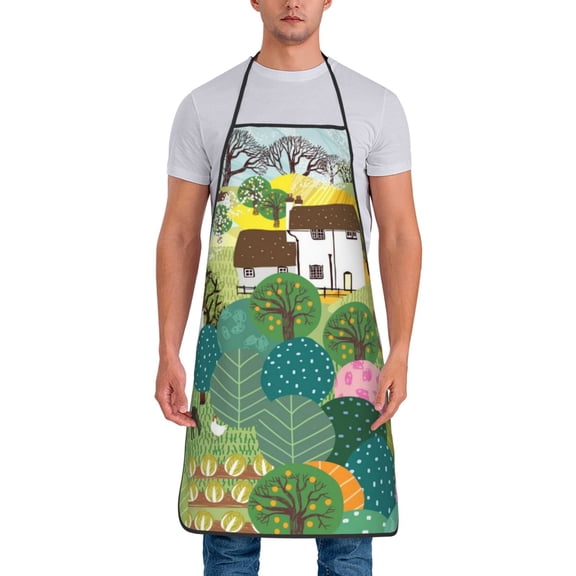 Naloa 1Pack Adjustable Bib Apron Waterdrop Resistant Cooking Kitchen Aprons for Women Men Chef, Garden Farm Print