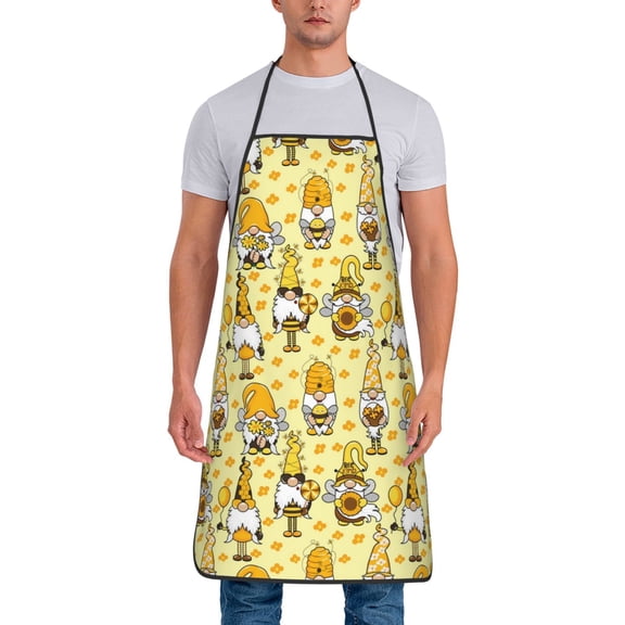 Naloa 1Pack Adjustable Bib Apron Waterdrop Resistant Cooking Kitchen Aprons for Women Men Chef, Garden Honeybee Gnomes Print