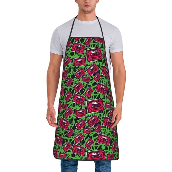 Naloa 1Pack Adjustable Bib Apron Waterdrop Resistant Cooking Kitchen Aprons for Women Men Chef, Graffiti Tape Print