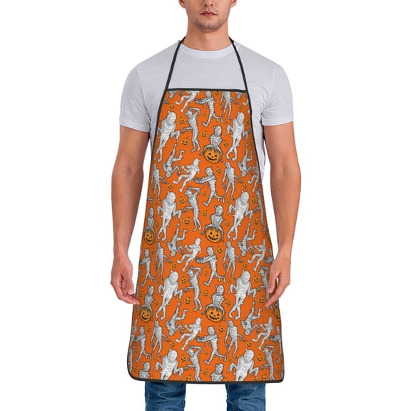 Naloa 1Pack Adjustable Bib Apron Waterdrop Resistant Cooking Kitchen Aprons for Women Men Chef, Halloween Mummy Print
