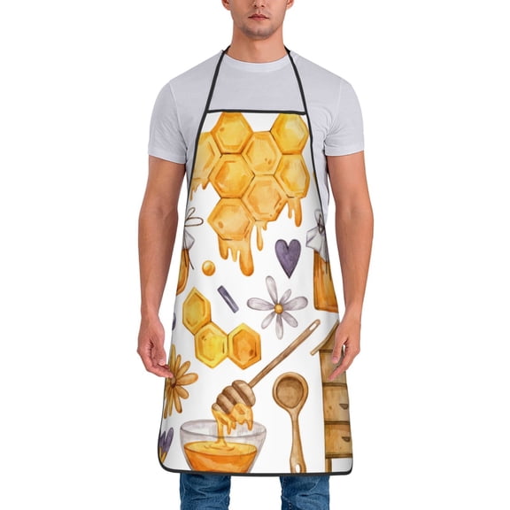 Naloa 1Pack Adjustable Bib Apron Waterdrop Resistant Cooking Kitchen Aprons for Women Men Chef, Honey Bee Set Print