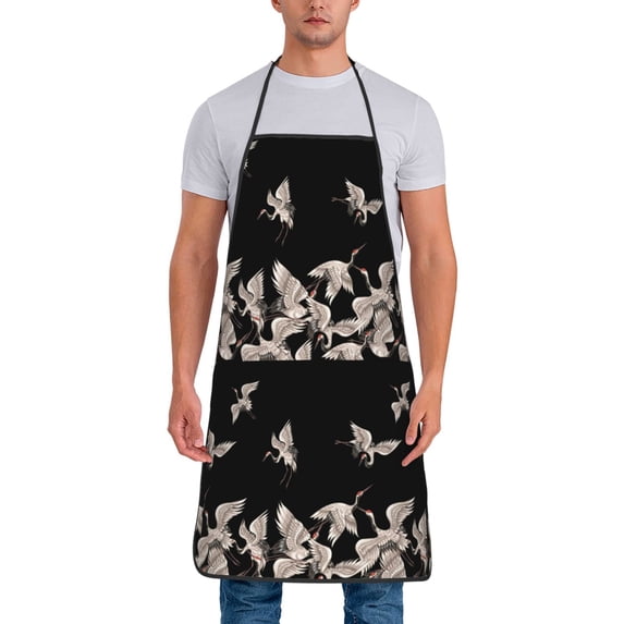 Naloa 1Pack Adjustable Bib Apron Waterdrop Resistant Cooking Kitchen Aprons for Women Men Chef, Japanese White Crane Print