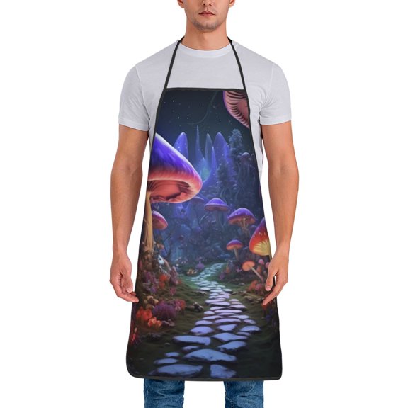 Naloa 1Pack Adjustable Bib Apron Waterdrop Resistant Cooking Kitchen Aprons for Women Men Chef, Jungle Path Glowing Mushrooms Print