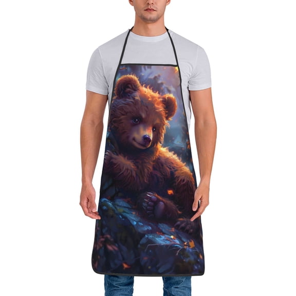Naloa 1Pack Adjustable Bib Apron Waterdrop Resistant Cooking Kitchen Aprons for Women Men Chef, Lazy Stone Bear Print