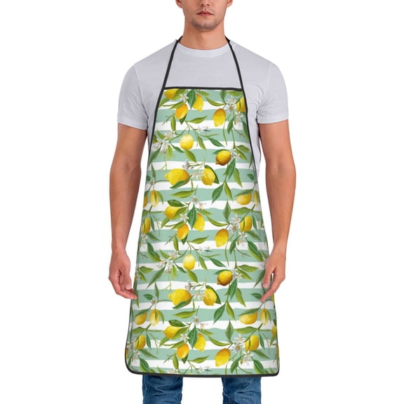 Naloa 1Pack Adjustable Bib Apron Waterdrop Resistant Cooking Kitchen Aprons for Women Men Chef, Lemon Print
