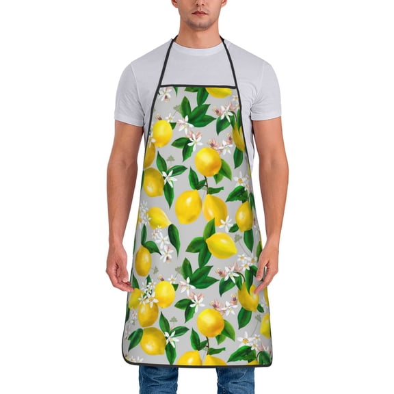 Naloa 1Pack Adjustable Bib Apron Waterdrop Resistant Cooking Kitchen Aprons for Women Men Chef, Lemon Seamless Pattern Oil Painting Effect Print