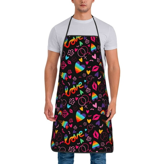 Naloa 1Pack Adjustable Bib Apron Waterdrop Resistant Cooking Kitchen Aprons for Women Men Chef, Lgbt Rainbow For Pride Print