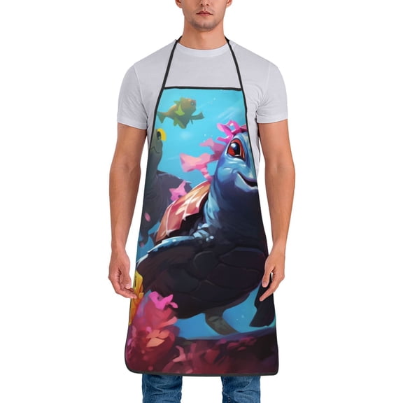 Naloa 1Pack Adjustable Bib Apron Waterdrop Resistant Cooking Kitchen Aprons for Women Men Chef, Lively Cute Turtle Print