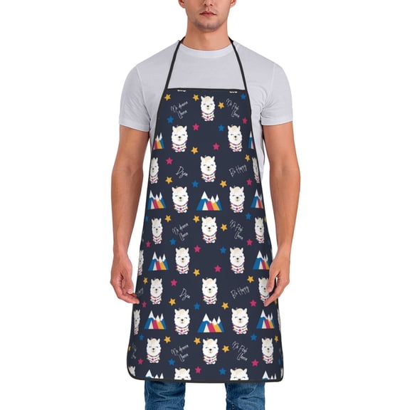 Naloa 1Pack Adjustable Bib Apron Waterdrop Resistant Cooking Kitchen Aprons for Women Men Chef, Llamas 1 Print