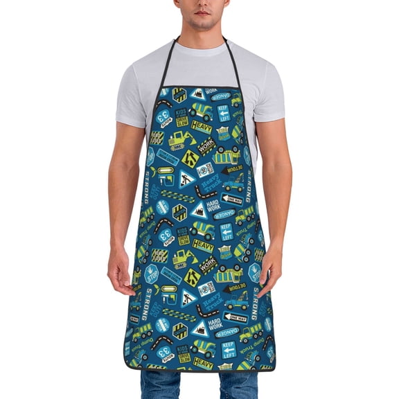 Naloa 1Pack Adjustable Bib Apron Waterdrop Resistant Cooking Kitchen Aprons for Women Men Chef, Machinery Road Construction Print