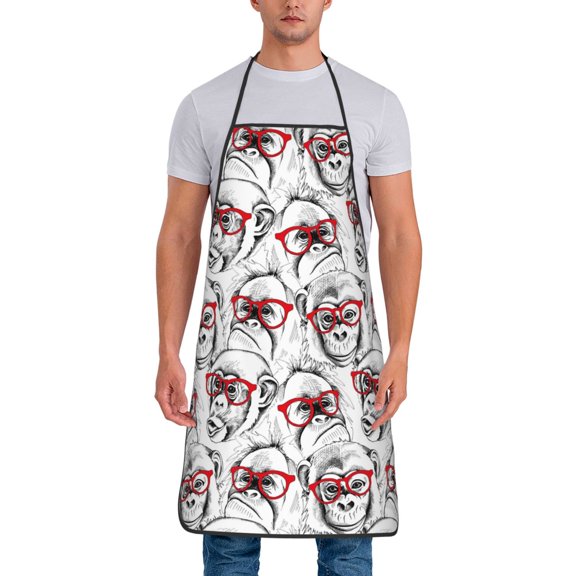 Naloa 1Pack Adjustable Bib Apron Waterdrop Resistant Cooking Kitchen Aprons for Women Men Chef, Monkey Print
