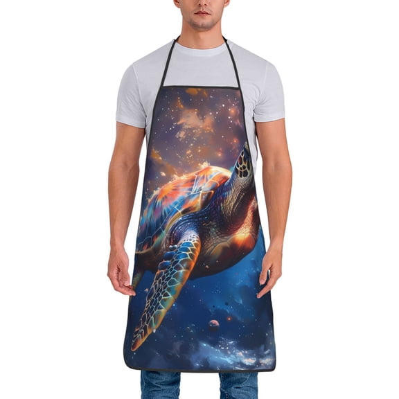 Naloa 1Pack Adjustable Bib Apron Waterdrop Resistant Cooking Kitchen Aprons for Women Men Chef, Night Sky Turtle Print