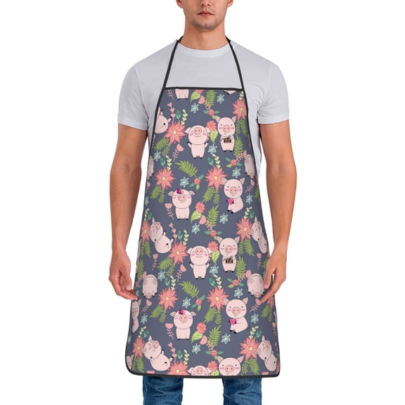 Naloa 1Pack Adjustable Bib Apron Waterdrop Resistant Cooking Kitchen Aprons for Women Men Chef, Pigs 1 Print