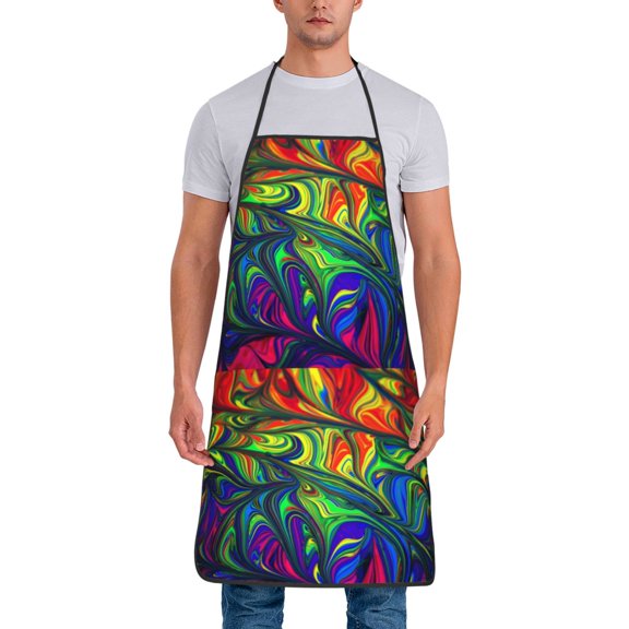 Naloa 1Pack Adjustable Bib Apron Waterdrop Resistant Cooking Kitchen Aprons for Women Men Chef, Pride Rainbow Print